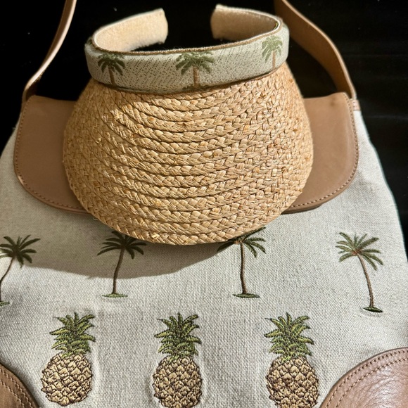 Scala Women's Shoulder/Cross-Body Bag & Visor -Tropical Palms/Handcrafted Straw - Picture 1 of 11